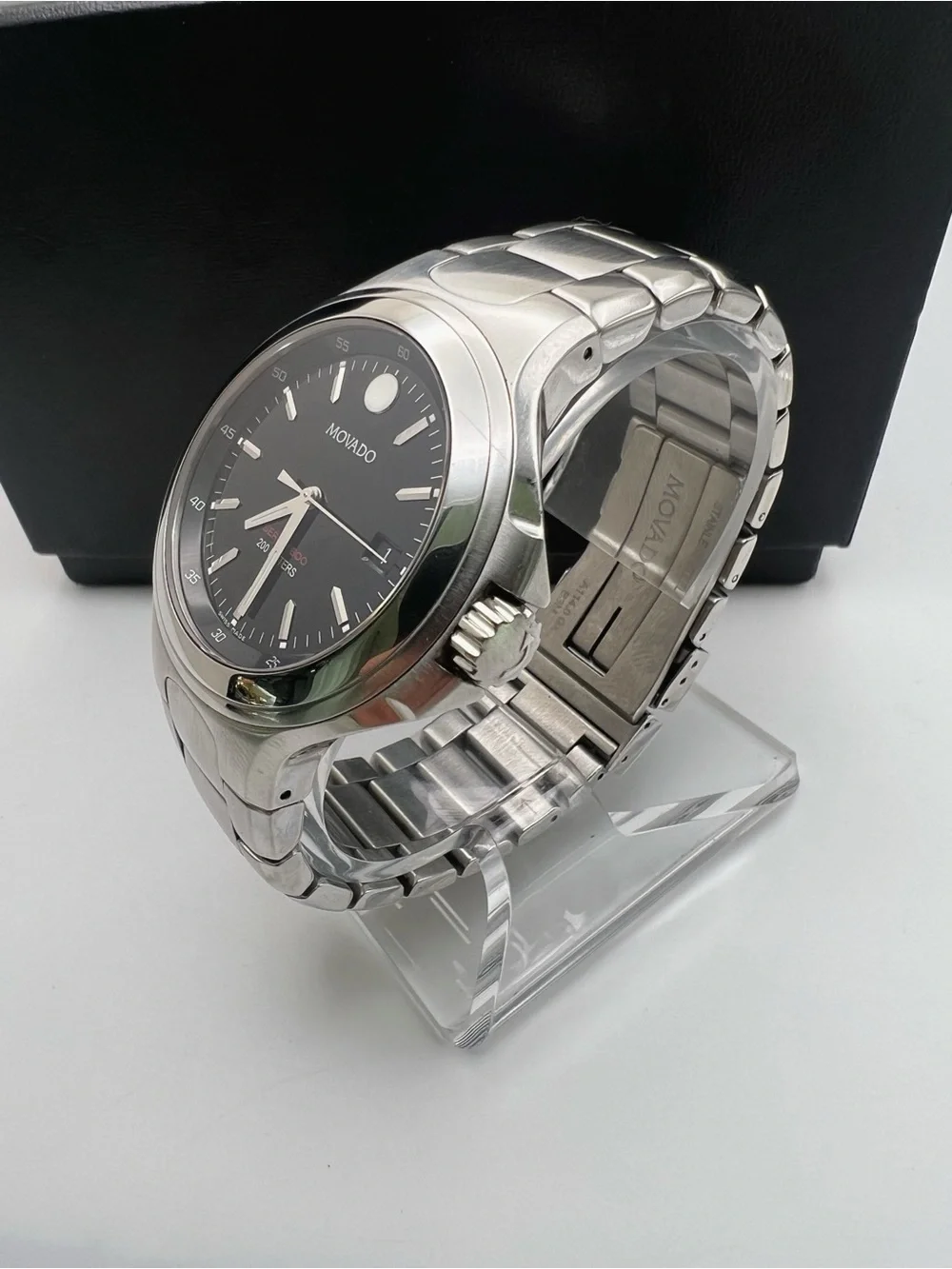 Movado Men's Silver Stainless Steel Watch with Black Dial